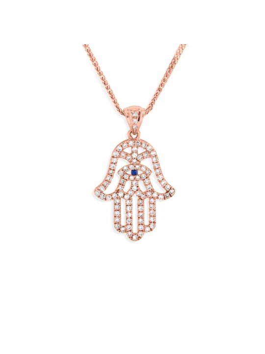 Yellow Gold Hamsa Necklace with Diamonds and Sapph , Tu B'Av Gifts , I