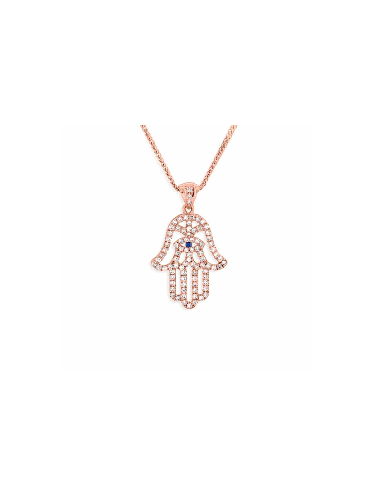 Collier Hamsa en or jaune avec diamants et saphir, cadeaux Tu B'Av, I