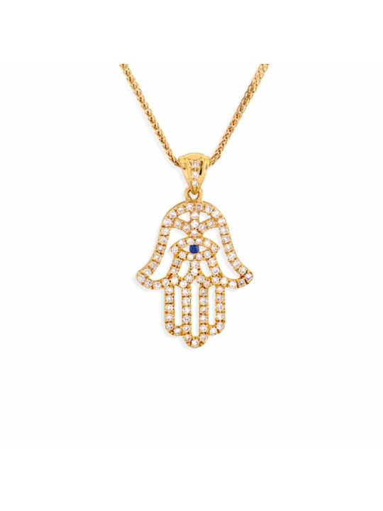 Hollow Hamsa Pendant with Diamonds and Sapphire St , Tu B'Av Gifts , I