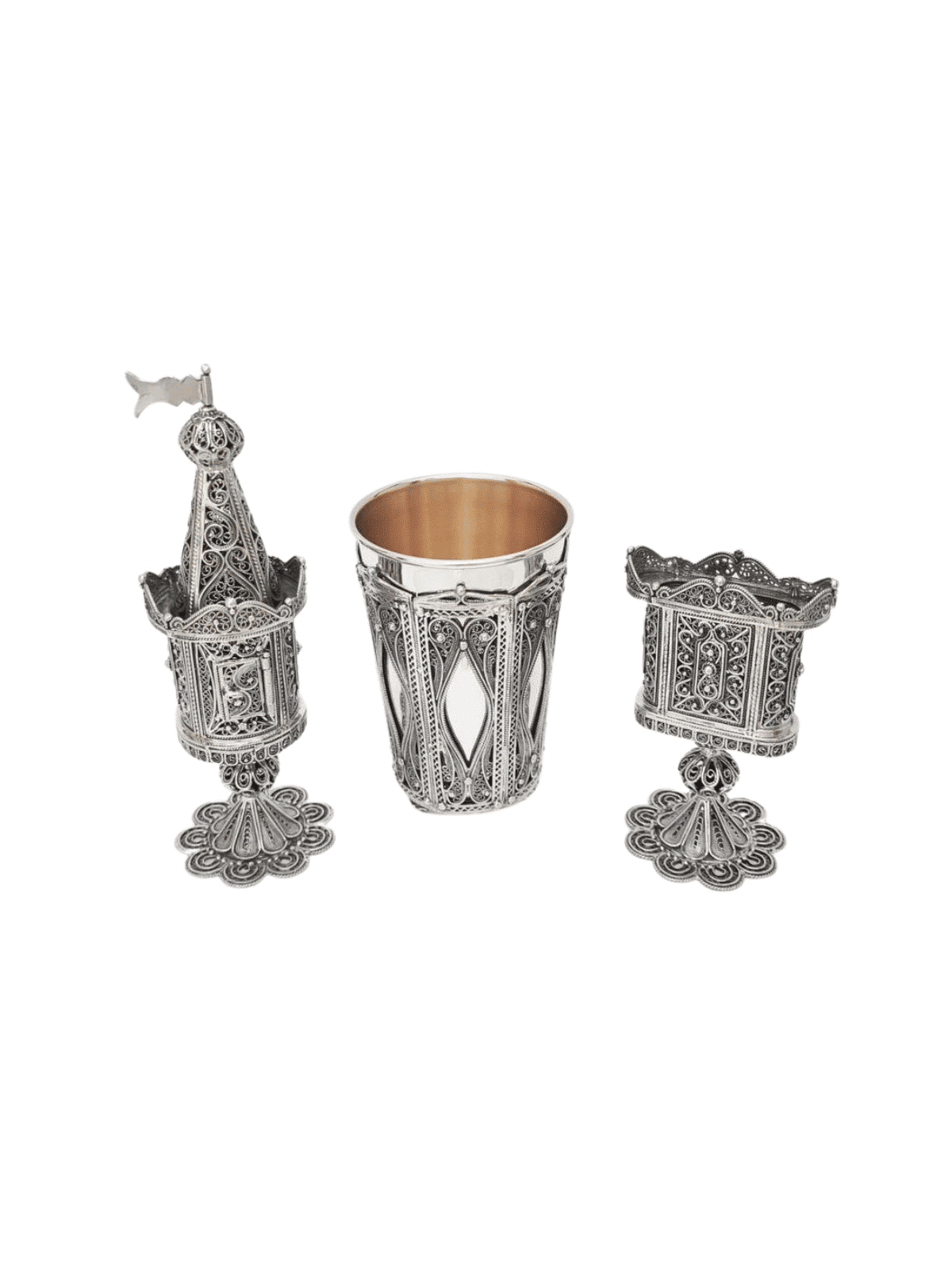 Ensemble Havdalah en filigrane extraordinaire en argent pur, cadeaux Tu B'Av, I
