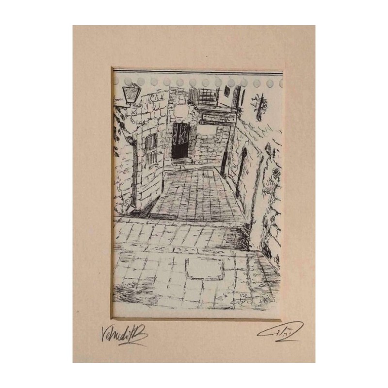 YehuditsArt Sketch Print of Narrow Alleyw... | Jewish Gift from Israel
