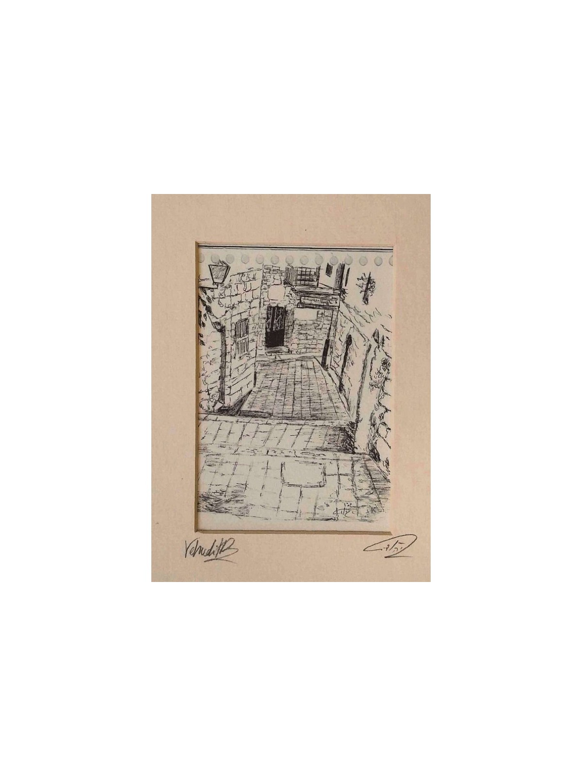 YehuditsArt Sketch Print of Narrow Alleyw... | Jewish Gift from Israel