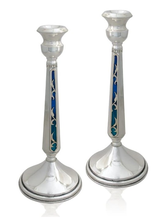 Colorful Large Enameled Candlesticks Sterling Silv , Sterling Silver C