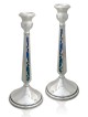 Colorful Large Enameled Candlesticks Sterling Silv , Sterling Silver C
