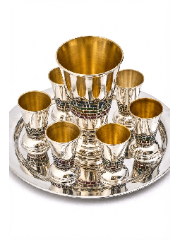Service à vin en argent sterling avec émail coloré Jeru, Kiddush de Jérusalem