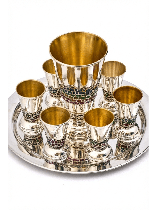 Sterling Silver Wine Set with Colorful Enamel Jeru , Jerusalem Kiddush