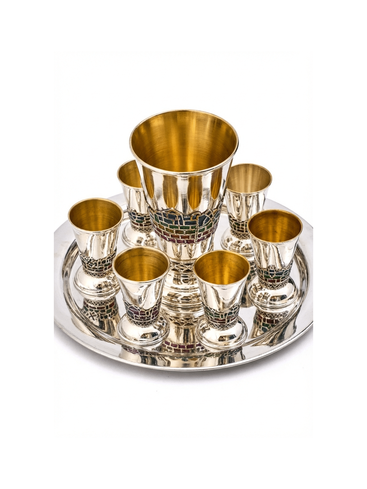 Sterling Silver Wine Set with Colorful Enamel Jeru , Jerusalem Kiddush