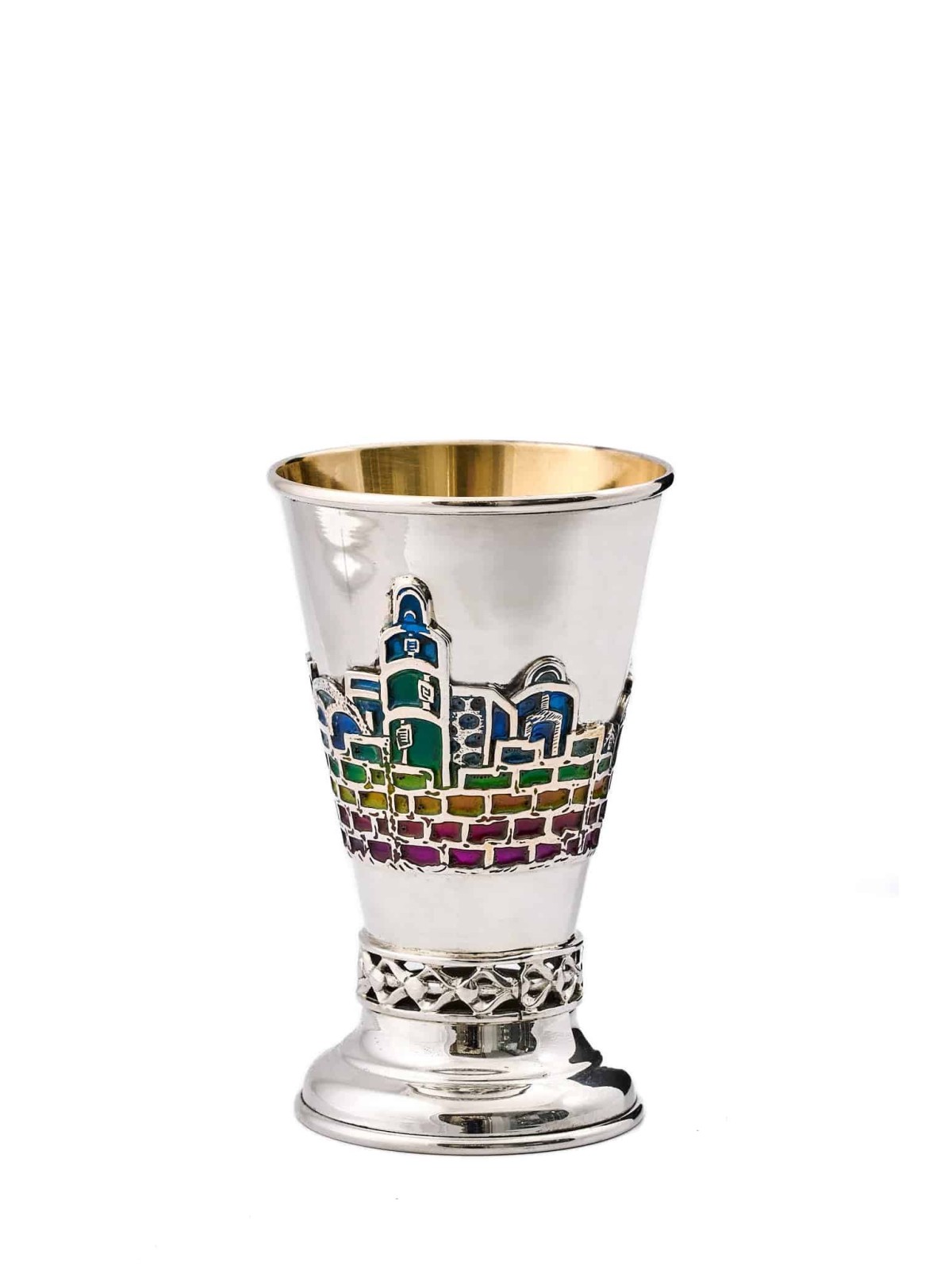 Service à vin en argent sterling avec émail coloré Jeru, Kiddush de Jérusalem