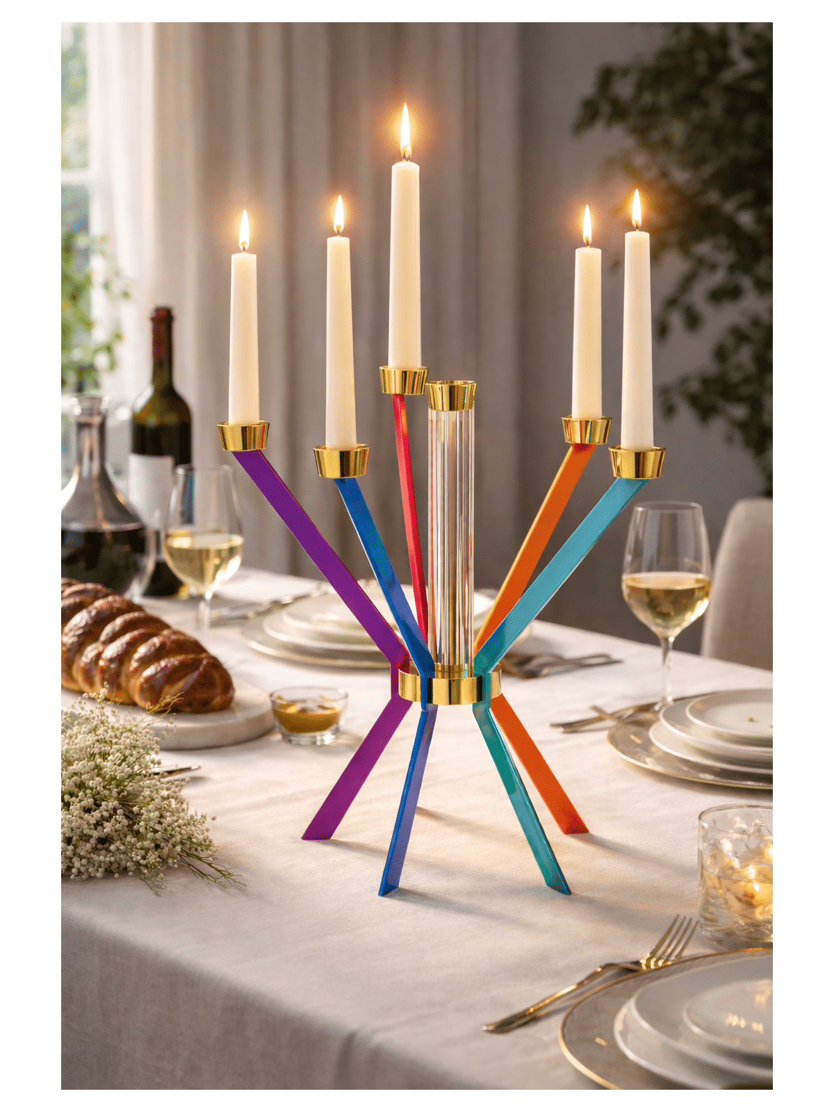 Candélabre multicolore en forme d'étoile de grande taille, candélabre nature