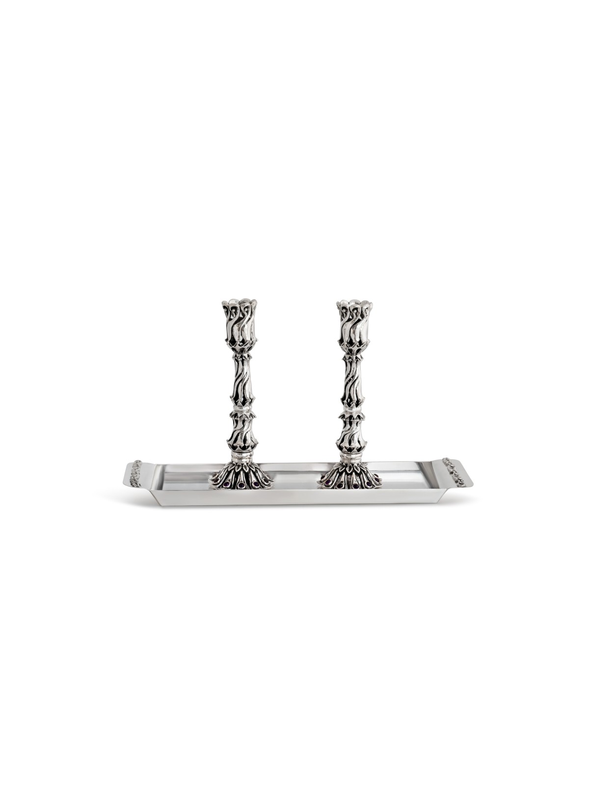 Silver Candlesticks with Natural Amethyst Stone , Sterling Silver Cand