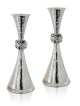 Bougeoirs en argent avec pierres d'améthyste martelées, argent Sterling C
