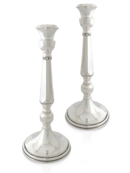 Neoclassical Silver Candlesticks with Filigree Rim , Sterling Silver C