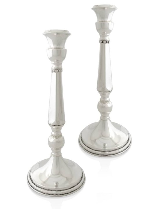 Bougeoirs néoclassiques en argent avec bord en filigrane, argent sterling C