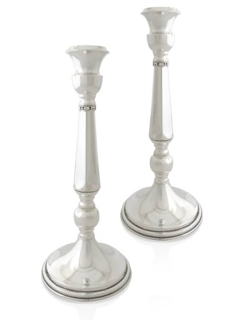 Bougeoirs néoclassiques en argent avec bord en filigrane, argent sterling C
