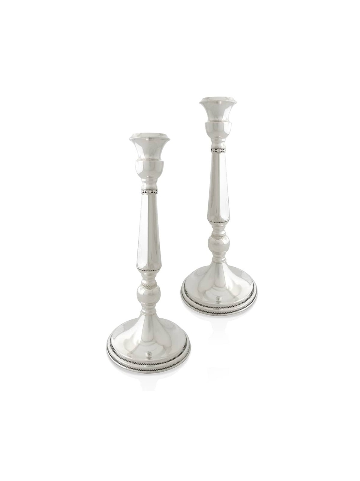 Neoclassical Silver Candlesticks with Filigree Rim , Sterling Silver C