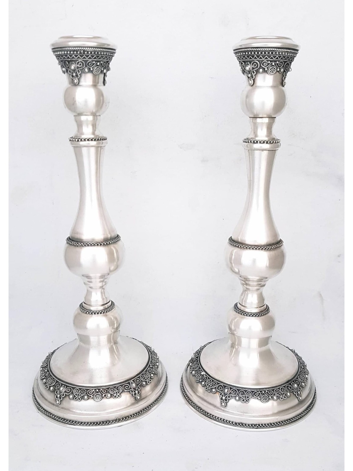 Beautiful Large Silver Candlesticks with Tradition , Sterling Silver C