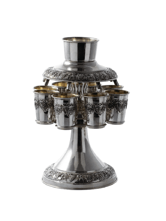 Fontaine à vin en argent sterling, fontaines de Kiddouch, Judaica israélienne