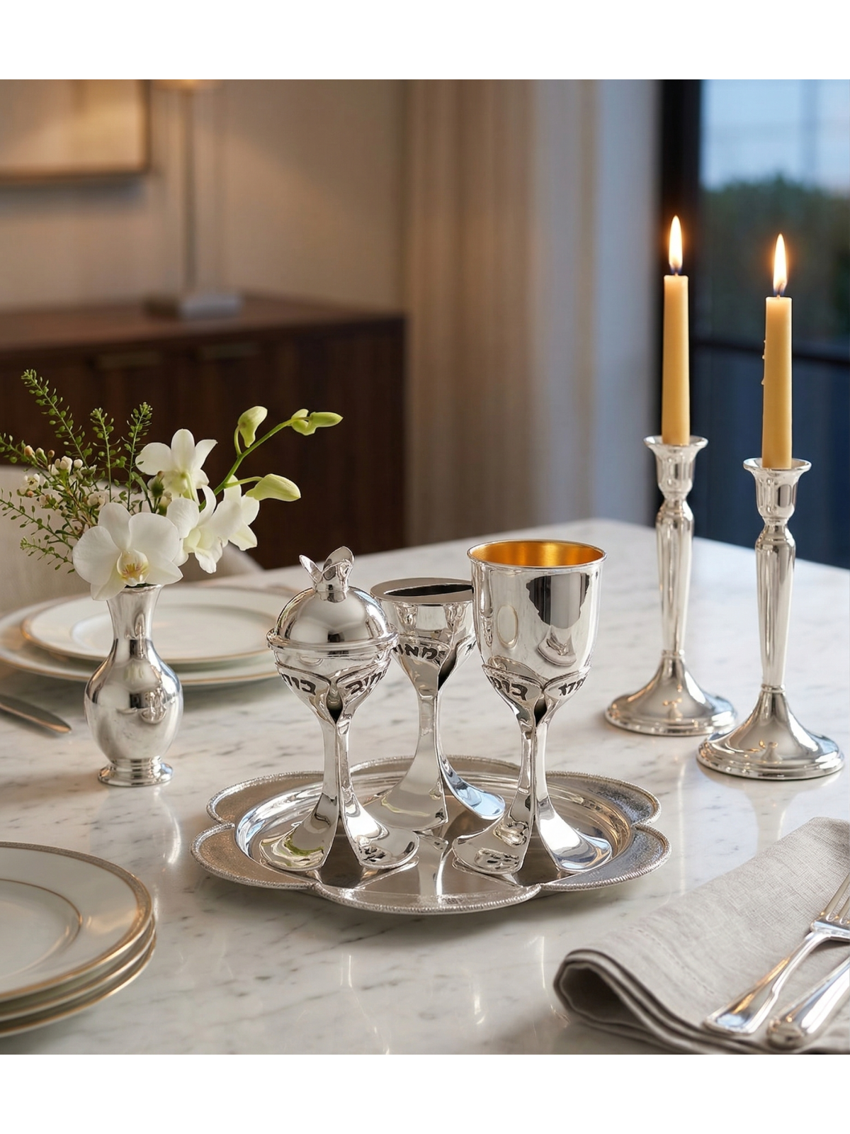 Floral Sterling Silver Tray for Havdalah Set and C , Tu B'Av Gifts , I