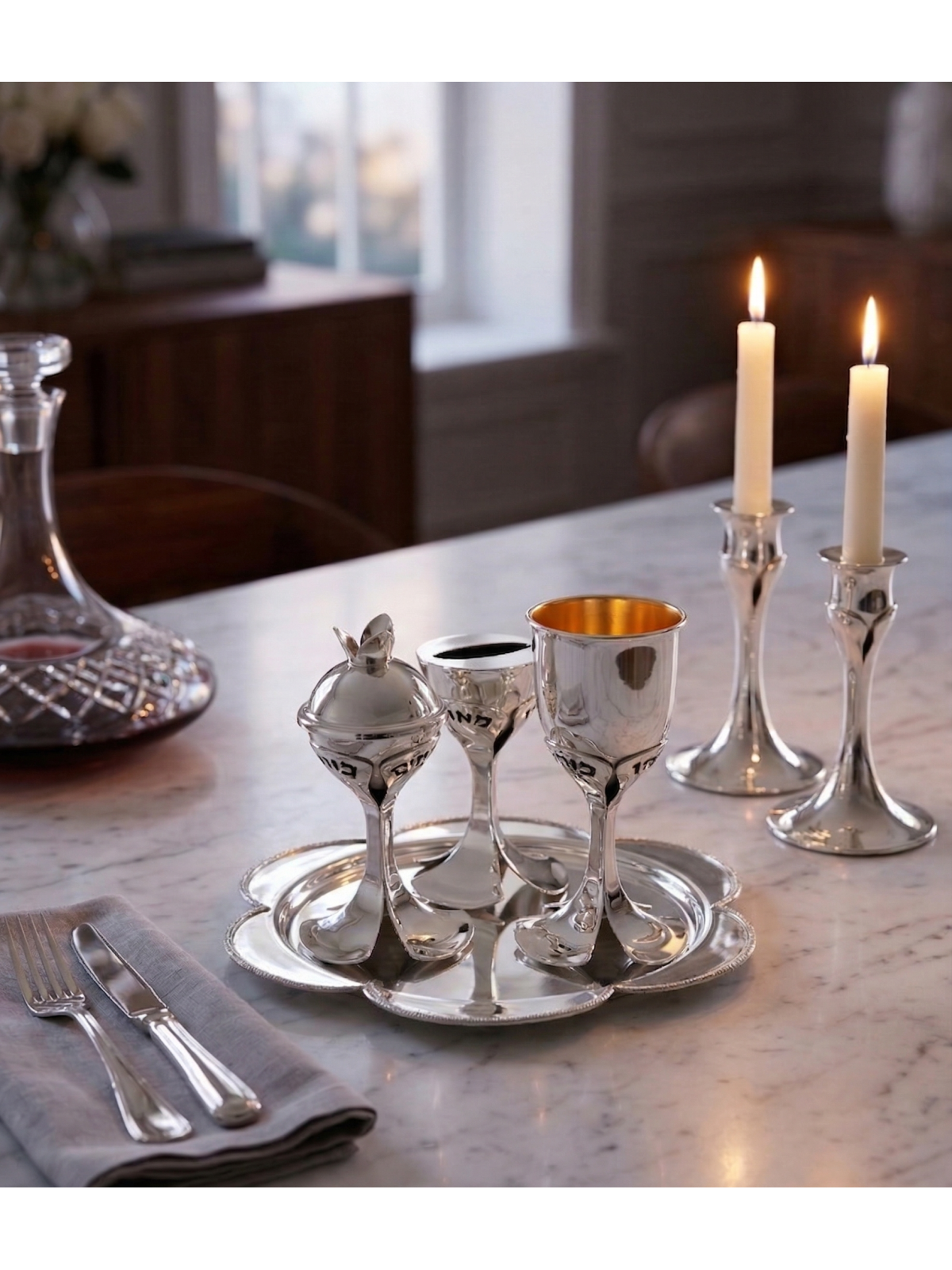 Plateau floral en argent sterling pour Havdalah Set et C , Cadeaux Tu B'Av , I
