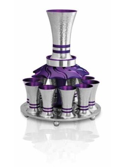 Shiny Hammered Silver Wine Fountain 10 Cups , Kiddush Fountains , Isra