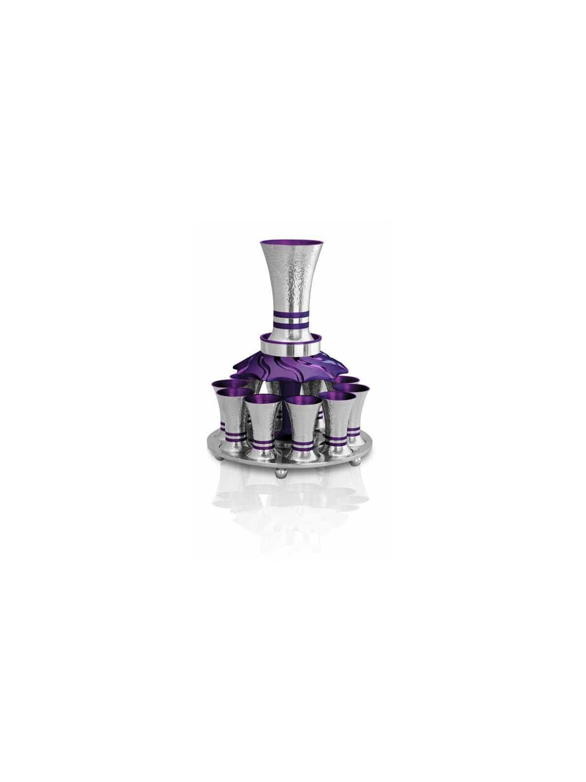 Shiny Hammered Silver Wine Fountain 10 Cups , Kiddush Fountains , Isra