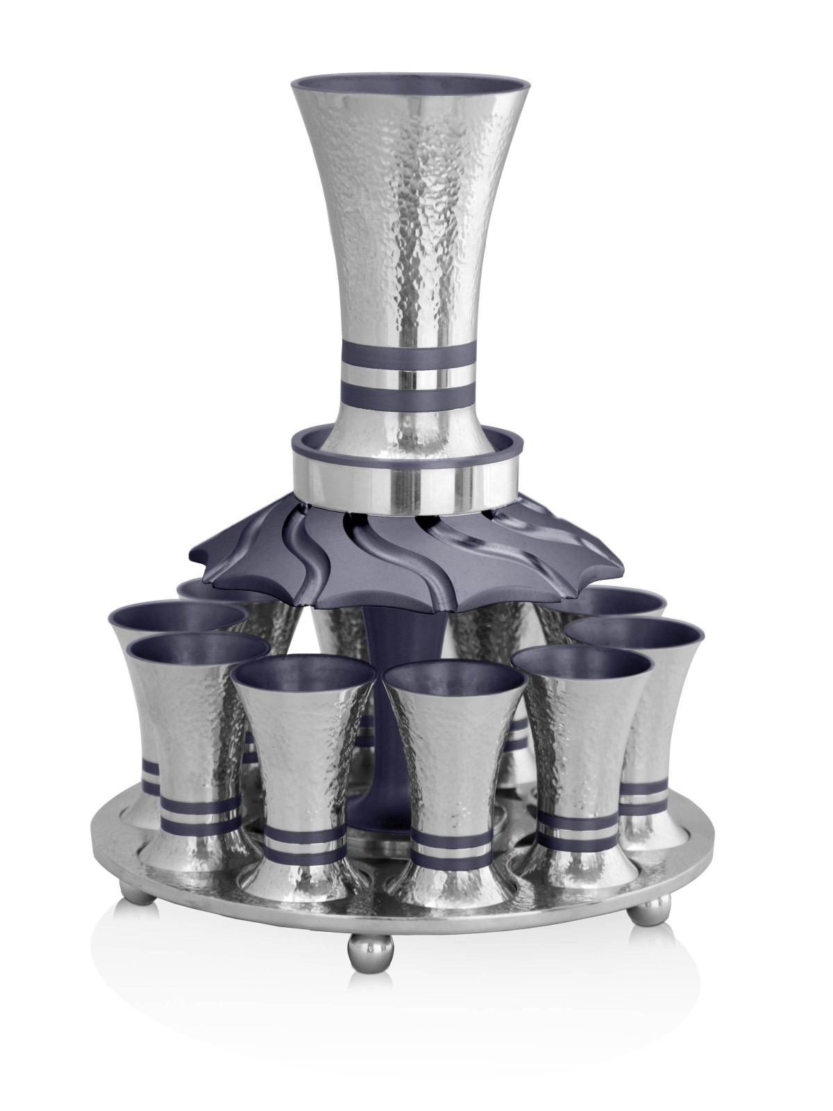 מזרקת יין מכסף מבריק 10 כוסות , מזרקות קידוש , ישרא