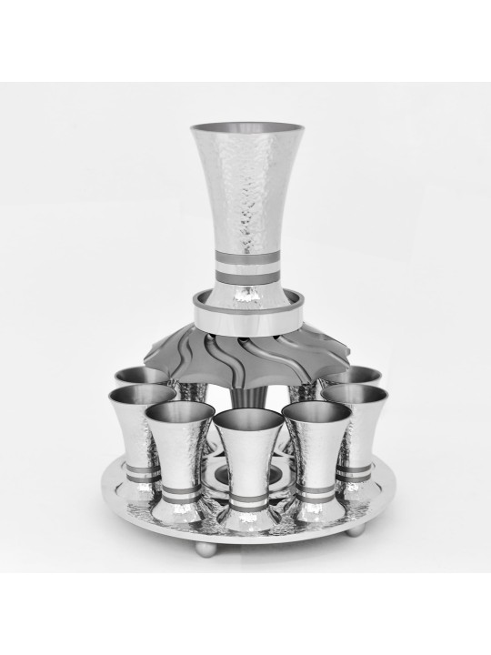 Shiny Hammered Silver Wine Fountain 10 Cups , Kiddush Fountains , Isra