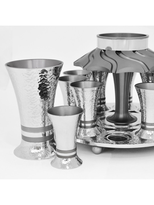 Fontaine à vin en argent martelé brillant 10 tasses, fontaines de Kiddouch, Isra