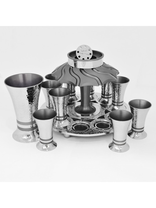 Fontaine à vin en argent martelé brillant 10 tasses, fontaines de Kiddouch, Isra