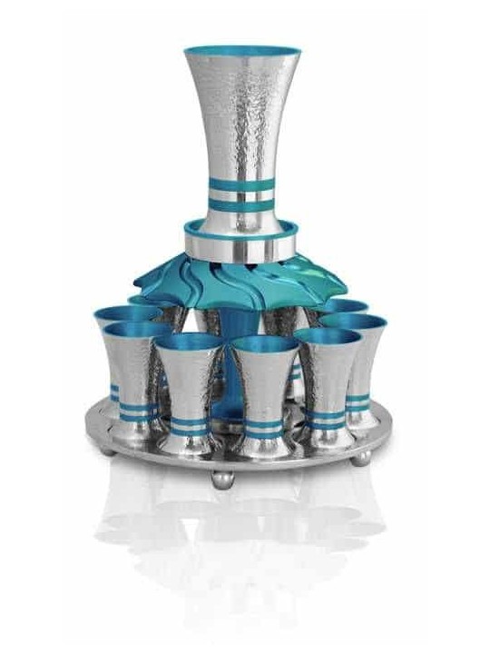 Fontaine à vin en argent martelé brillant 10 tasses, fontaines de Kiddouch, Isra
