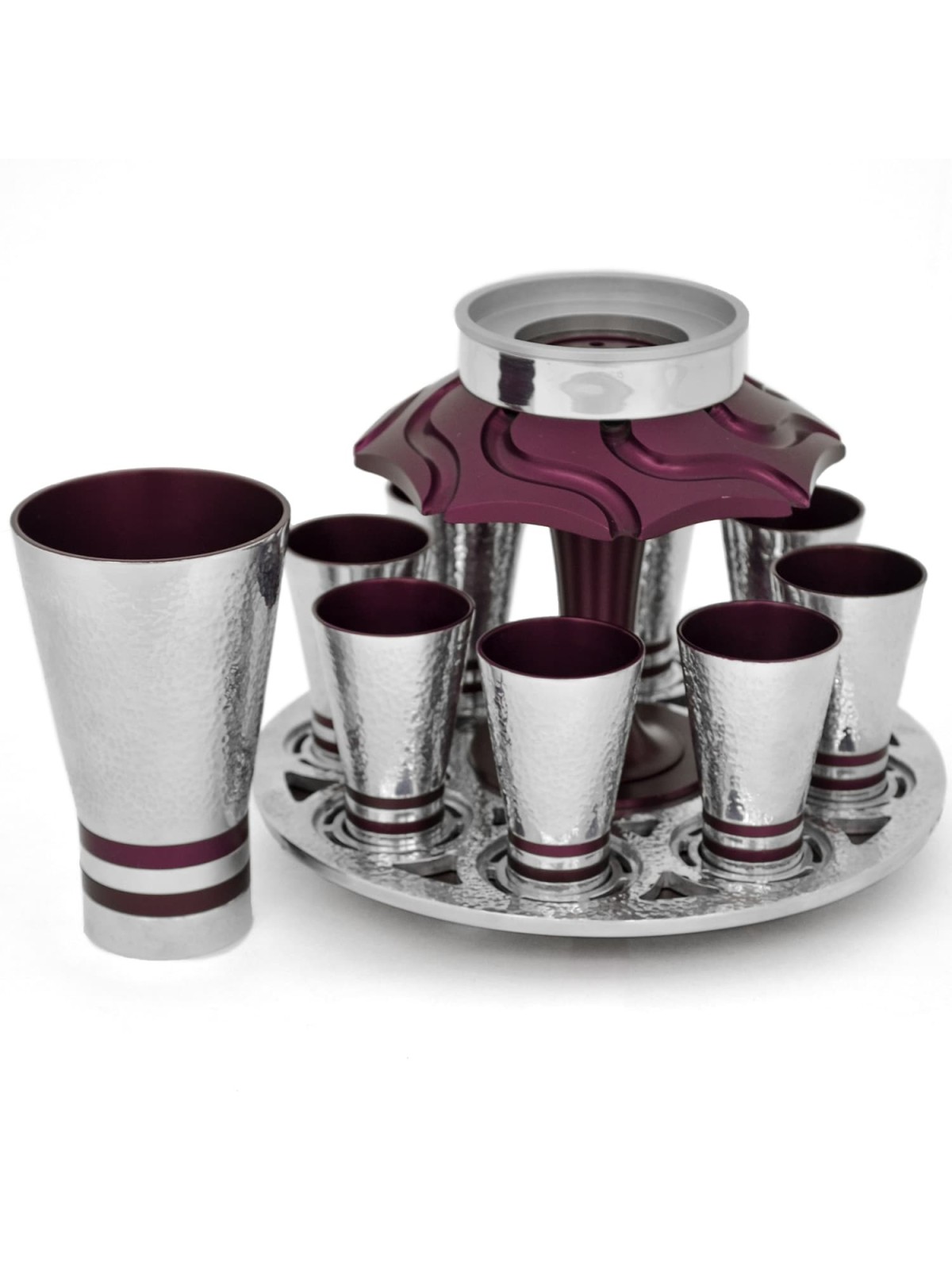 Fontaine à vin en aluminium avec 8 tasses à liqueur, fontaines de Kiddouch, Israël