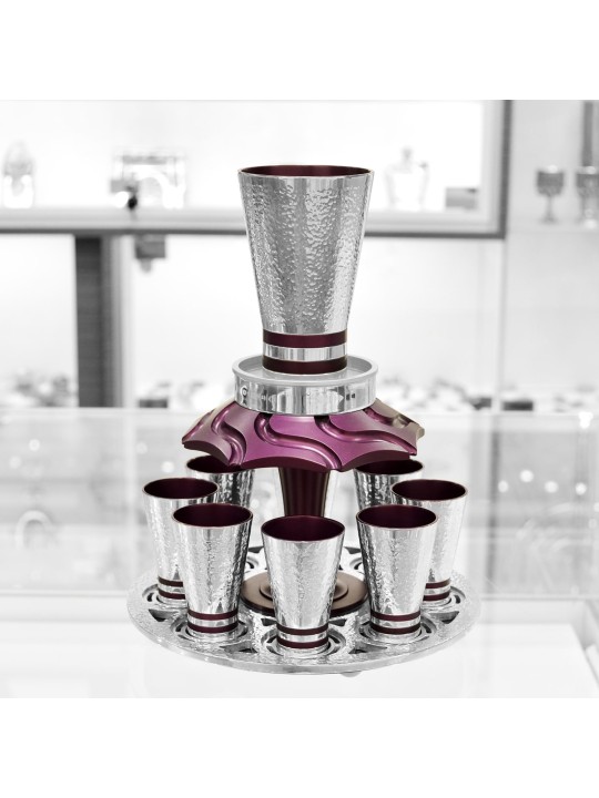 Fontaine à vin en aluminium avec 8 tasses à liqueur, fontaines de Kiddouch, Israël