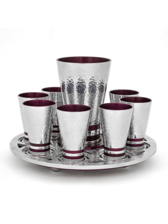 Fontaine à vin en aluminium avec 8 tasses à liqueur, fontaines de Kiddouch, Israël