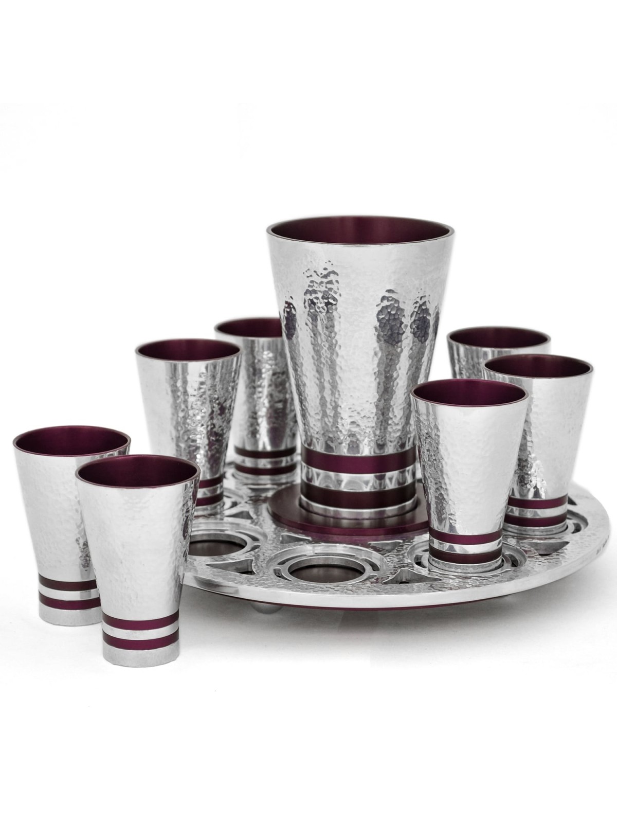 Fontaine à vin en aluminium avec 8 tasses à liqueur, fontaines de Kiddouch, Israël