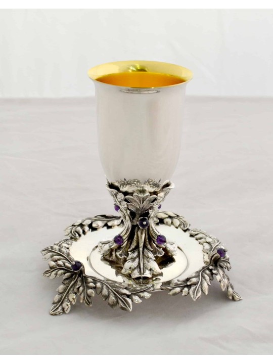 Feuilles Majestic Kiddush Cup avec assiette surélevée, cadeaux de Pâque, Isr