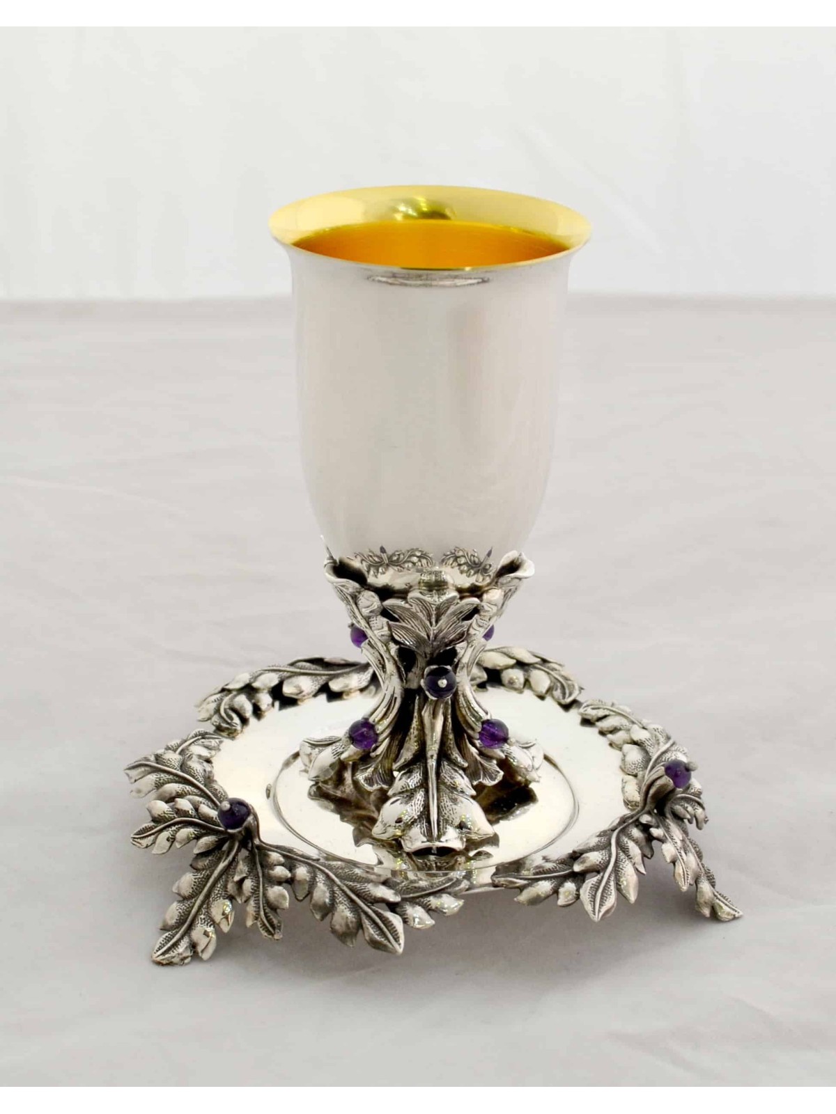 Feuilles Majestic Kiddush Cup avec assiette surélevée, cadeaux de Pâque, Isr