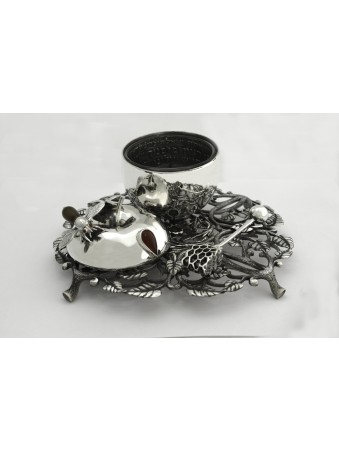 Prestigieux plat à miel en argent avec plateau floral, cadeaux Tu B'Av, I