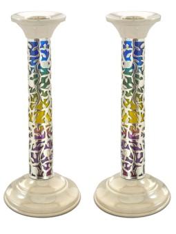 Chandeliers argentés colorés formés par grandes feuilles, bougie d'argent sterling