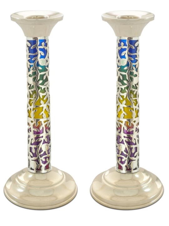 Chandeliers argentés colorés formés par grandes feuilles, bougie d'argent sterling