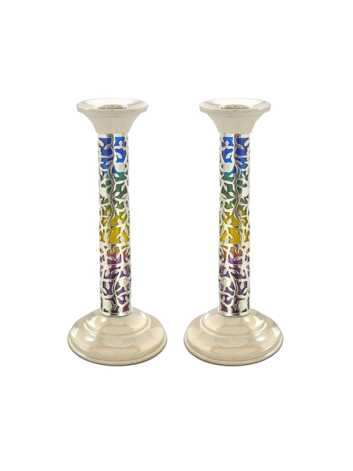 Chandeliers argentés colorés formés par grandes feuilles, bougie d'argent sterling