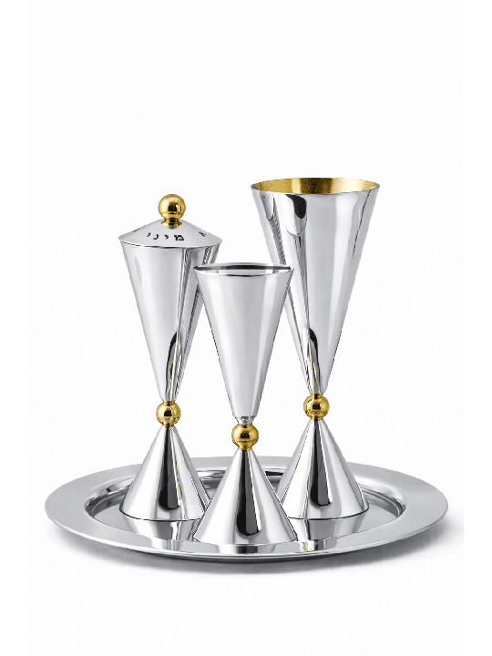 Havdalah en argent en forme de sablier géométrique sertie de Havdalah moderne S