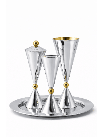 Havdalah en argent en forme de sablier géométrique sertie de Havdalah moderne S