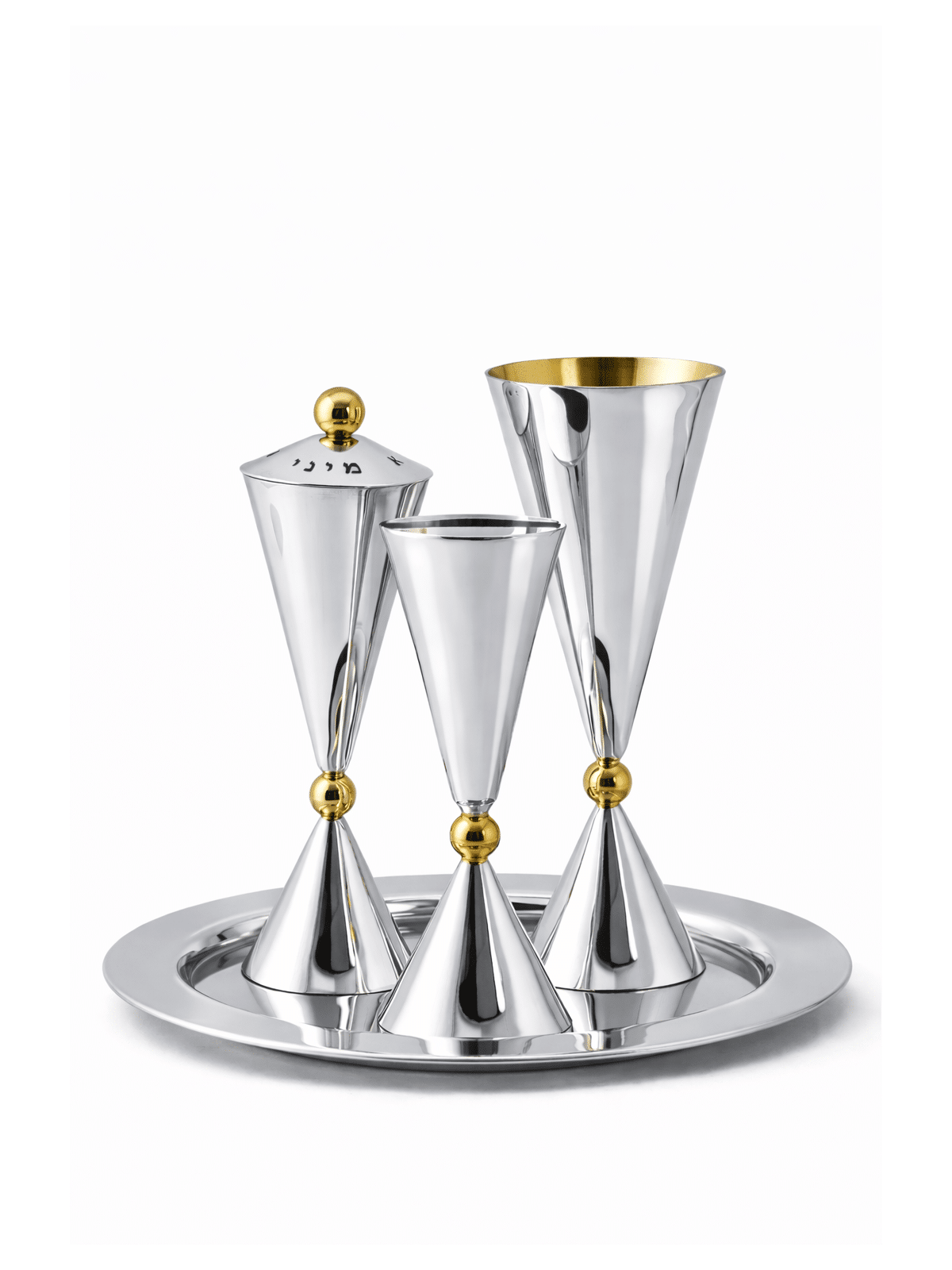 Havdalah en argent en forme de sablier géométrique sertie de Havdalah moderne S