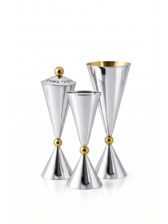 Havdalah en argent en forme de sablier géométrique sertie de Havdalah moderne S