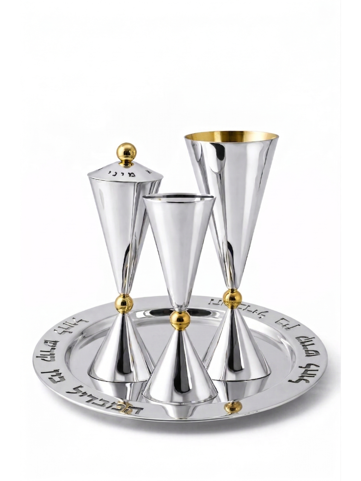 Havdalah en argent en forme de sablier géométrique sertie de Havdalah moderne S