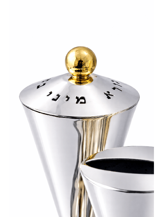 Havdalah en argent en forme de sablier géométrique sertie de Havdalah moderne S