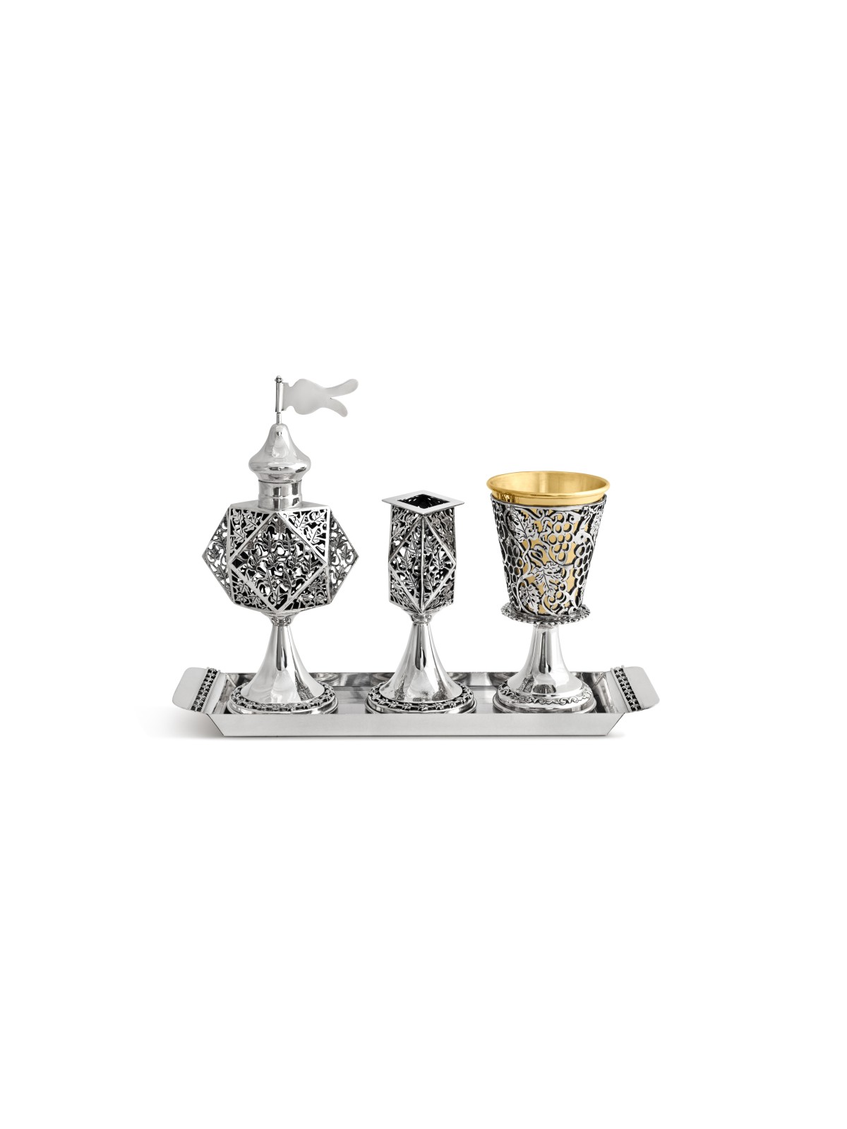 Filigree Havdala Set with Cut Out Leaf Pattern , Modern Havdalah Sets