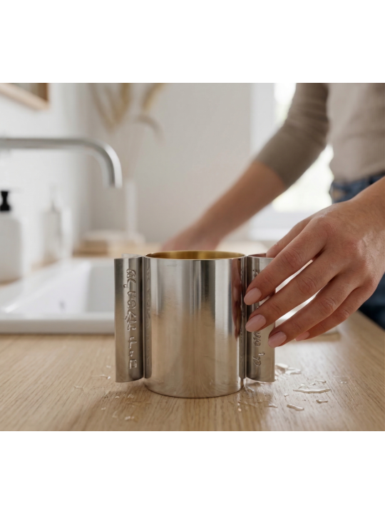 Modern Silver Washing Cup with Pierced Blessing Ar , Passover Gifts ,
