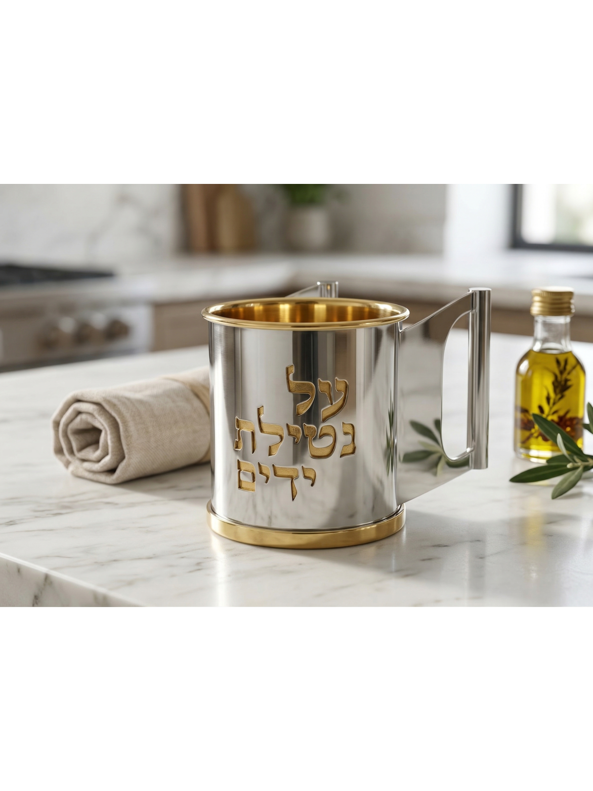 Unique Straight Two Handles Washing Cup from Silve , Passover Gifts ,