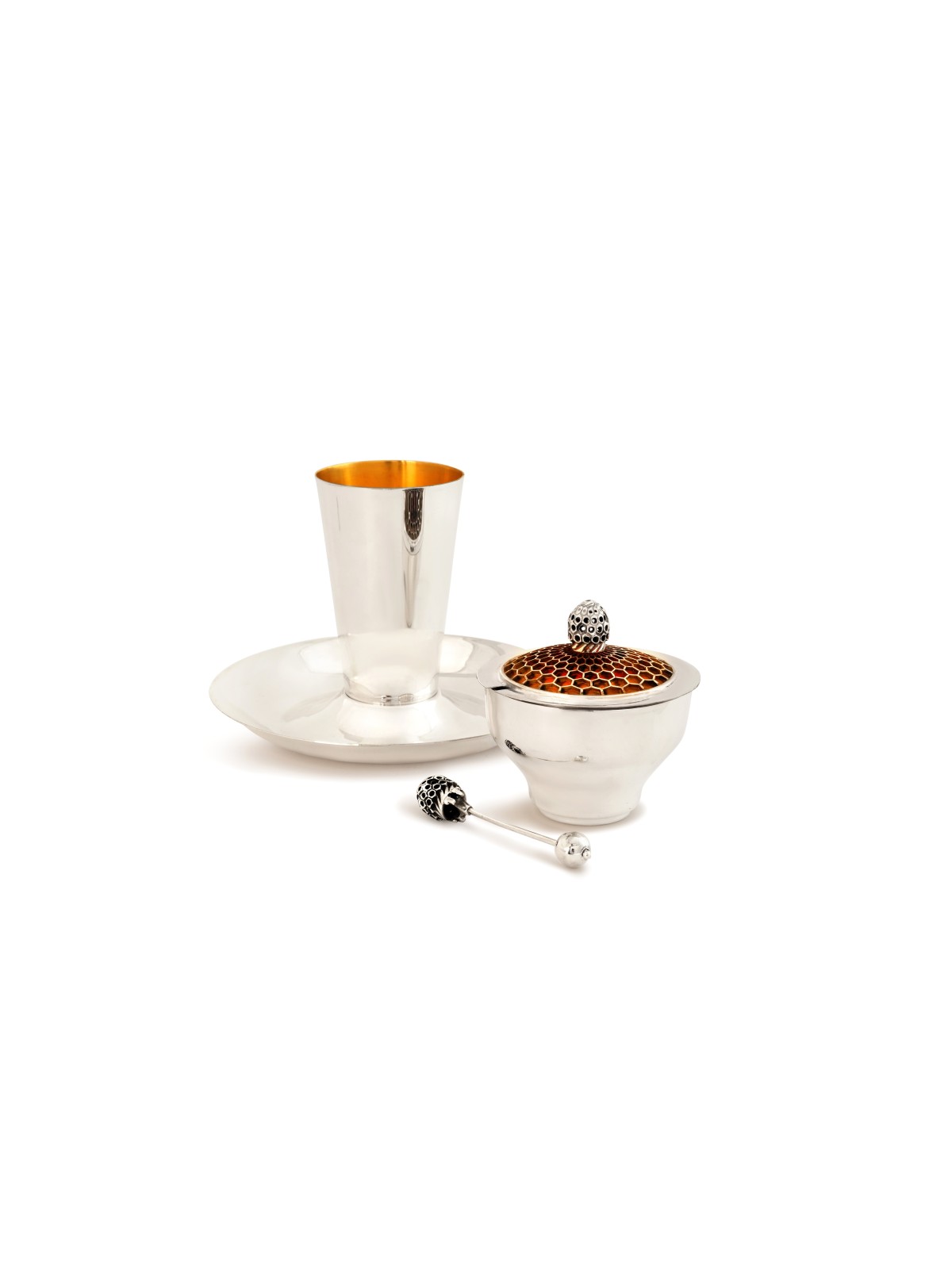 Silver Set With Honey Dish, Spoon, Wine Set , Rosh Hashanah Honey Dish